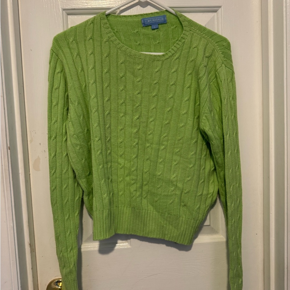 J. McLaughlin Green Crew Neck Cable Knit Sweater